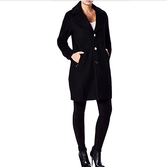 TGIBF Sale NWT Eliza J x Saks Classic Chic Navy Mid Wool Trench Coat - Picture 3 of 8